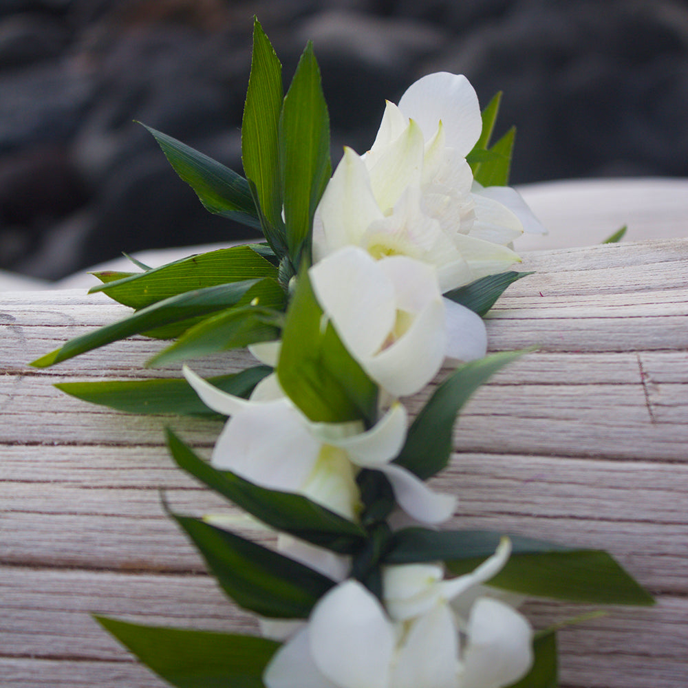 Double Ti-Leaf Lei Maile Style with Orchid Wrap